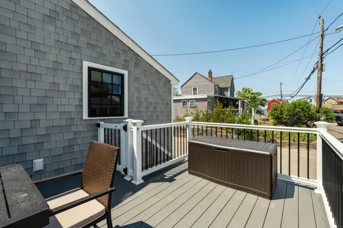 There is is plenty of dining and lounge seating for all guests out on the deck!