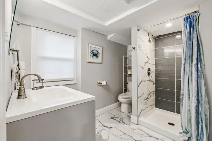 Full bathroom with standing shower