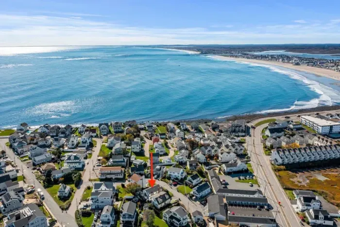 Aerial view of our home on "Boar's Head" in Hampton Beach. Just a half block to the private beach to the north, and 1 mile to the Hampton Beach Boardwalk to the south.