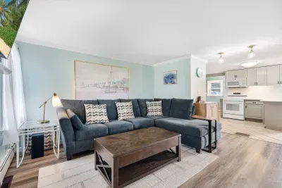 Open kitchen and living area with smart TV!