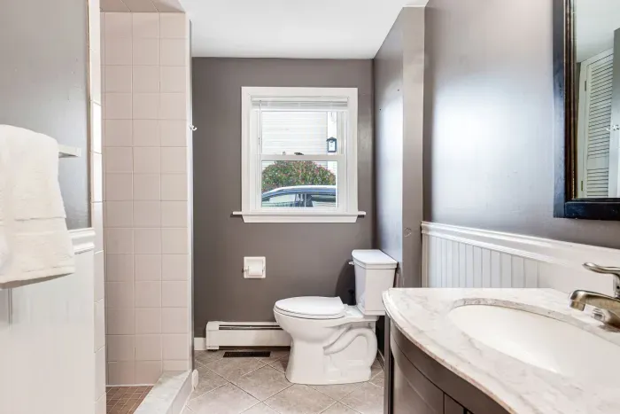 The main floor bathroom. This is a 3/4 bath with standing shower. Clean towels provided