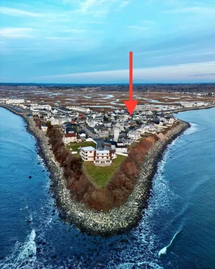 Aerial view of our home on "Boar's Head" in Hampton Beach. Just a half block to the private beach to the north, and 1 mile to the Hampton Beach Boardwalk to the south.