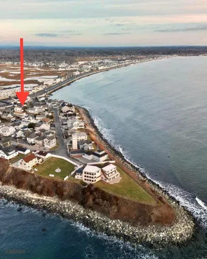 Aerial view of our home on "Boar's Head" in Hampton Beach. Just a half block to the private beach to the north, and 1 mile to the Hampton Beach Boardwalk to the south.