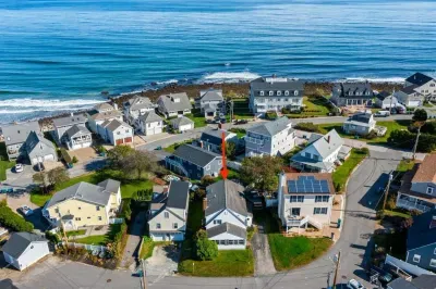 Aerial view of our home on "Boar's Head" in Hampton Beach. Just a half block to the private beach to the north, and 1 mile to the Hampton Beach Boardwalk to the south.