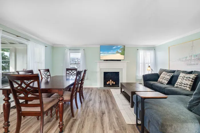 The family and dining space. Movie nights are unmatched here on a rainy day!