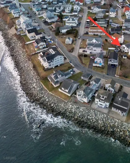 Aerial view of our home on "Boar's Head" in Hampton Beach. Just a half block to the private beach to the north, and 1 mile to the Hampton Beach Boardwalk to the south.