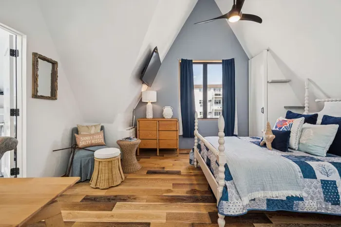 Master suite with queen-size bed and an area where you can work