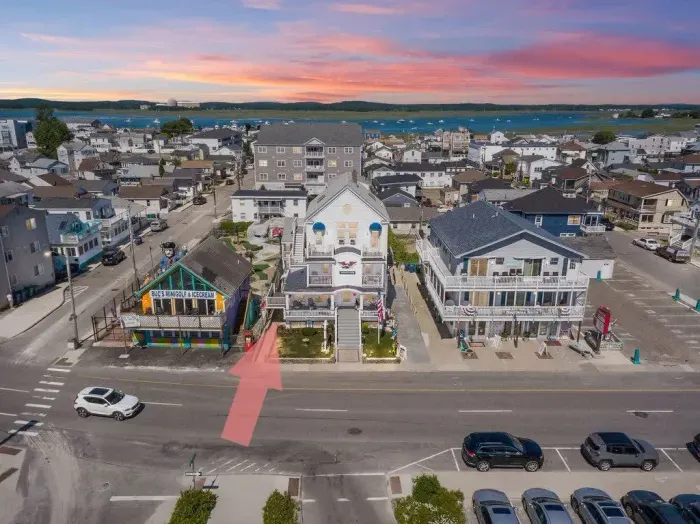 The entrance to the unit is located down this path by the rock wall