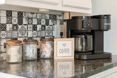 We leave out a starter set of coffee, creamer, and sugars