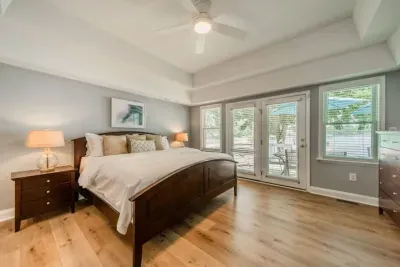 Primary Bedroom: Relax in our king sized bed with TV