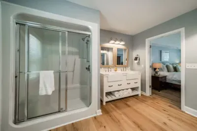 Ensuite bathroom for the primary bedroom, with lots of room for two
