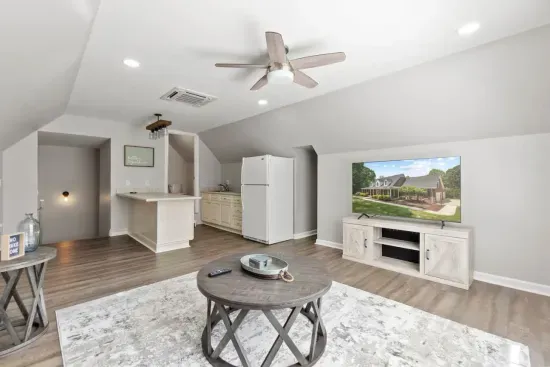 A standout feature is the private apartment-style space with its own living room, kitchenette, and king bedroom… ideal for couples seeking extra privacy and comfort.