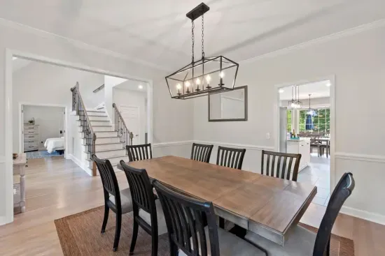 Our formal dining area seats up to 8, perfect for enjoying indoor dinners or gathering for board games with family and friends—fun and connection await!