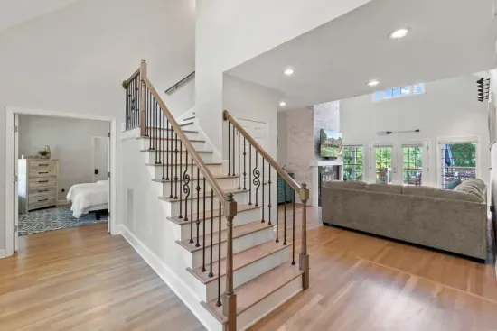 Head upstairs to discover two inviting bedrooms, perfect for a peaceful night’s rest or a cozy retreat.