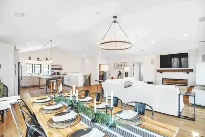 Our great room features living, dining and kitchen area that allows easy conversation and connection