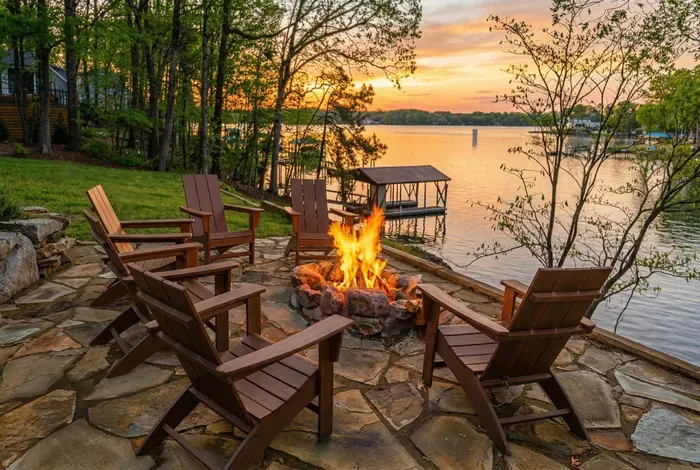 Every evening ends here. We leave firewood out, light it up, pull up a chair, and let the lake do the rest.