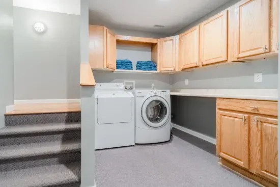 The downstairs also has a washer/dryer that makes it super convenient to wash clothes during your vacation.