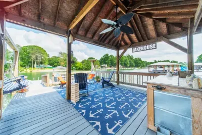 Grab your favorite drink and relax under our covered seating area on the dock.