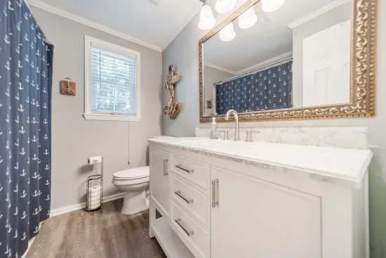 The upstairs bathroom also features shampoo, conditioner and body wash for your use.