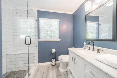 The main floor bathroom has everything you need, including shampoo, conditioner and body wash for your use.