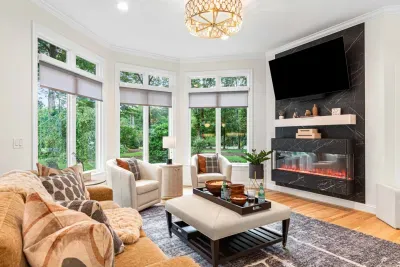 Our living room features a 65" TV and an electric fireplace.  The perfect spot to watch TV as a family.