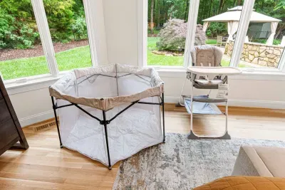 We provide a pack 'n play as well as high chair for the little ones in the family.