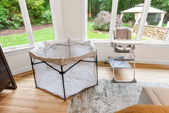 We provide a pack 'n play as well as high chair for the little ones in the family.