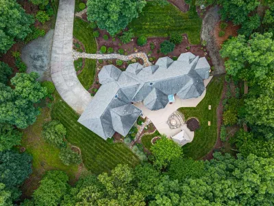 Overhead shot of the home, which really shows the size and greenery of the property.
