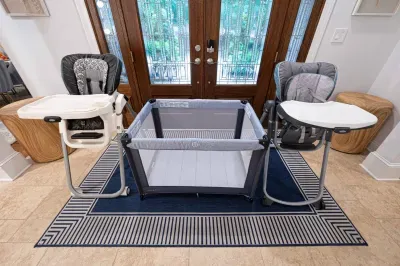 Our home is family-friendly with high chairs, playpen, kid's eating utensils, and more