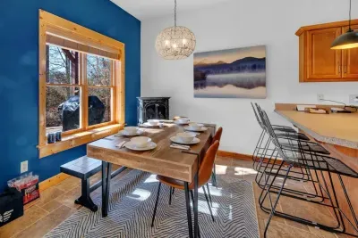 Downstairs dining area with table for six and a space heater that really puts out the heat!