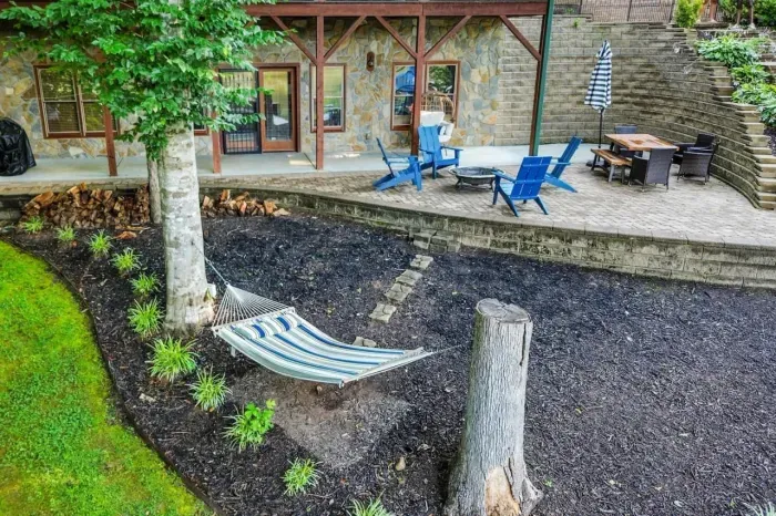 Enjoy relaxing in the hammock under the trees