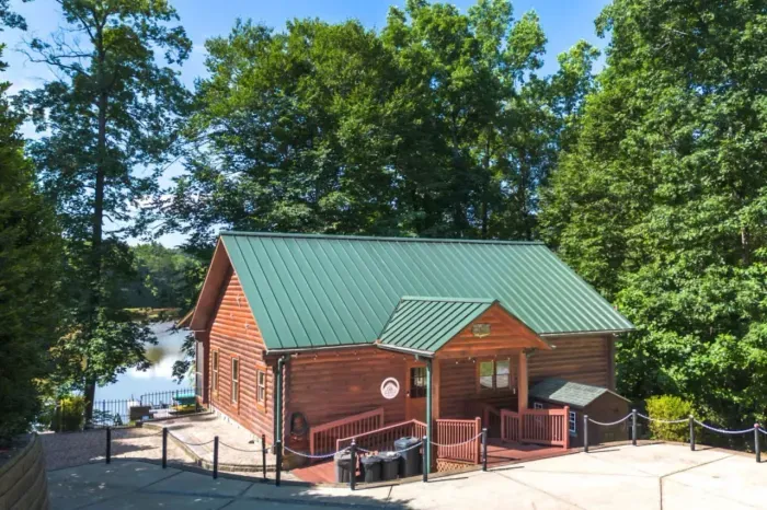 Arriving to the private, secluded cabin with the dock in the background.