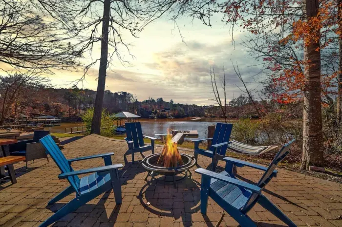 Share conversation with family and friends around this firepit.  Stocked with lots of firewood and ready to go for nights of long conversation!