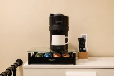 A private coffee nook keeps
that first cozy cup within
easy reach.