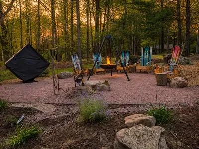 A hanging fire pit makes for a magic night outside.