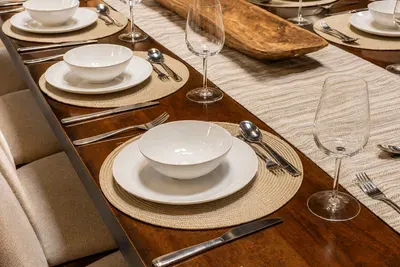The table is ready for
pancake breakfasts,
celebrations, and shared
stories.