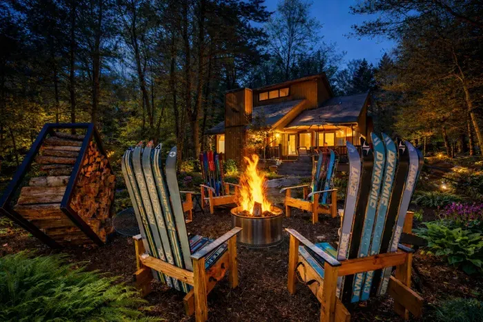 Ski-themed fire pit under the stars - smore's anyone?