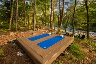 Roll out a mat by the creek
for yoga, stretching, or
peaceful reflection.