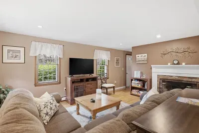 Cozy up by the fire. The perfect spot to wind down with a glass of wine after the sun sets.