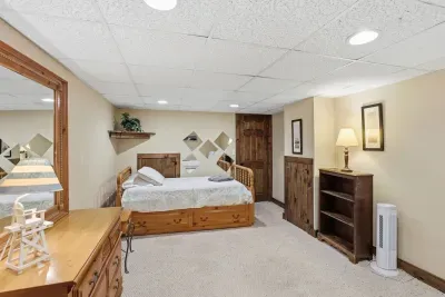 Warm wood tones and soft lighting create a peaceful sanctuary where you can truly unplug