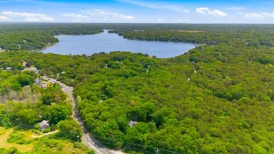Scenic lakefront area surrounded by lush woods and peaceful views