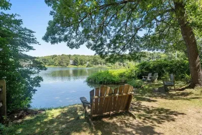 Shaded lakeside seating with serene water views—relax and unwind