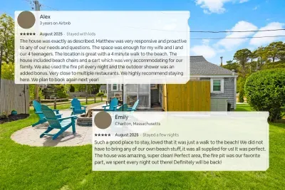 Leave the beach gear at home! We provide the chairs, carts, and essentials so you can walk straight to the sand. End your day at our favorite spot: the fire pit