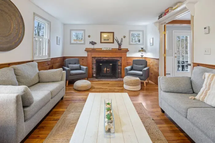 Settle in by the wood-burning fireplace after a day of adventuring.