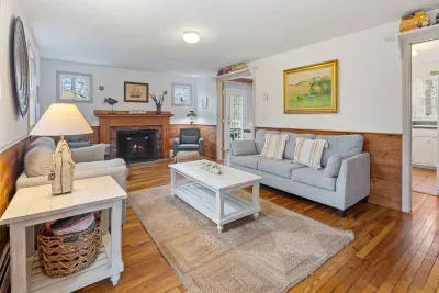 We love the contrast of the bright white walls and rustic wood accents.