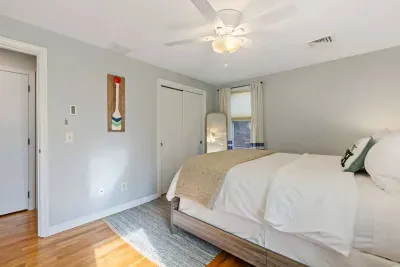 This room offers a dresser for all your storage needs, plus a king bed and fresh linens provided.