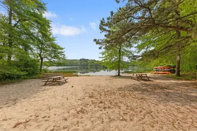 Spend the day enjoying the sandy shores of the pond.