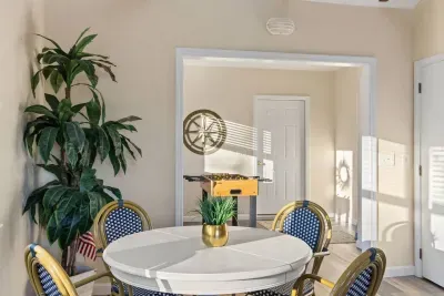 This coffee table is the stylish and practical center of the bonus Sun room living area.