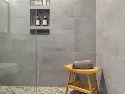 Enjoy our custom spa inspired walk in shower, fully stocked with shampoo, conditioner, bodywash, etc.