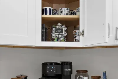 Additional photo of our fully stocked coffee bar.